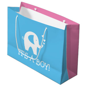 Jongenmeisje laat baby shower roze blauw zien groot cadeauzakje