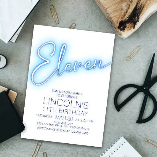 Jongens 11e Neon Pool Verjaardag Kaart