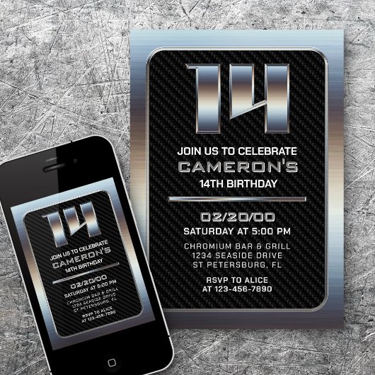 Jongen's 14e verjaardag uitnodiging