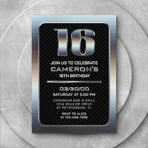 Jongen's 16e verjaardag uitnodiging