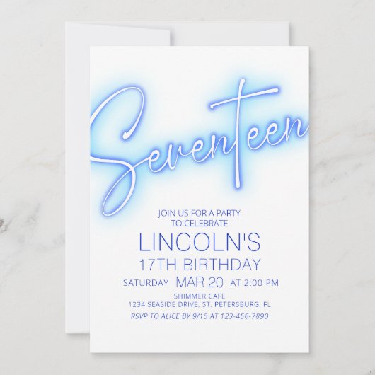 Jongens 17e Neon Pool Verjaardag Uitnodiging (Voorkant)