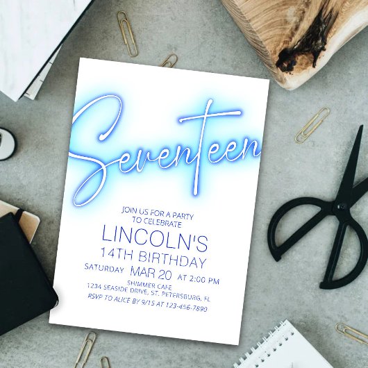 Jongens 17e Neon Pool Verjaardag Uitnodiging