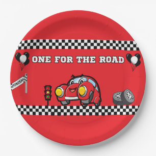JONGENS 1E VERJAARDAG RONDE 9" RODE RACECAR PAPIEREN BORDJE