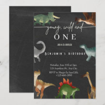 Jongen's 1e verjaardag uitnodiging schattig dinosa