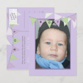 Jongen's 1e verjaardagsfeestje Banner Fotouitnodig Uitnodiging Briefkaart (Voorkant / Achterkant)