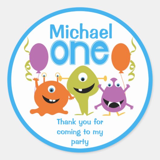 Jongens 1e Verjaardagsfeestje Monsters Sticker (Voorkant)