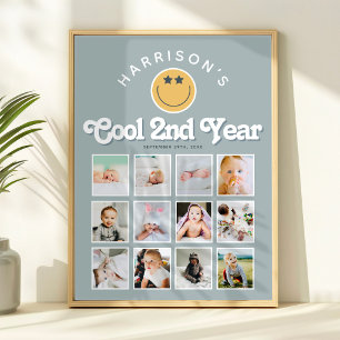 Jongens 2e Jaar Two Cool Verjaardags Fotocollage Perfect Poster
