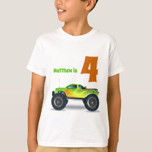 Jongens 4e Verjaardag MONSTER TRUCK Naam toevoegen T-shirt