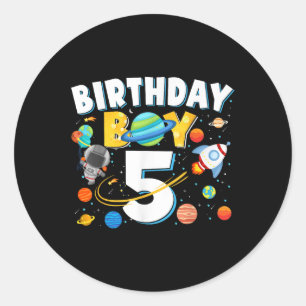 Jongens 5e Verjaardag Astronaut Ruimteplaneten Vie Ronde Sticker