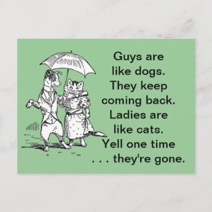 Jongens als honden - katten als Humor voor dames Briefkaart