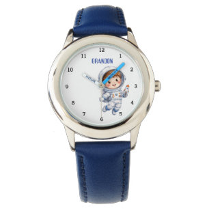 Jongens Astronaut Schattige Raket Planeet Blauwe K Horloge
