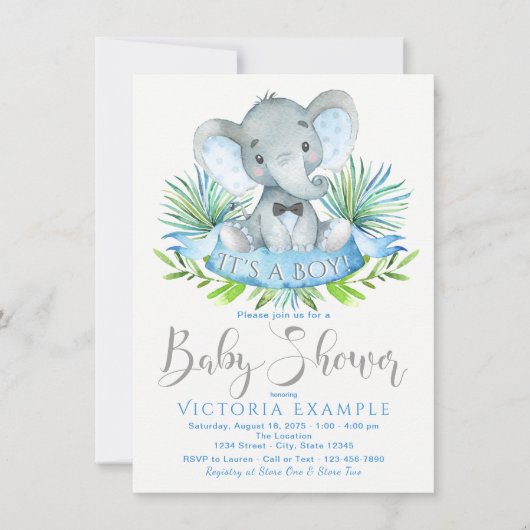 Jongens Baby Elephant Baby Shower-uitvindingen Kaart (Voorkant)