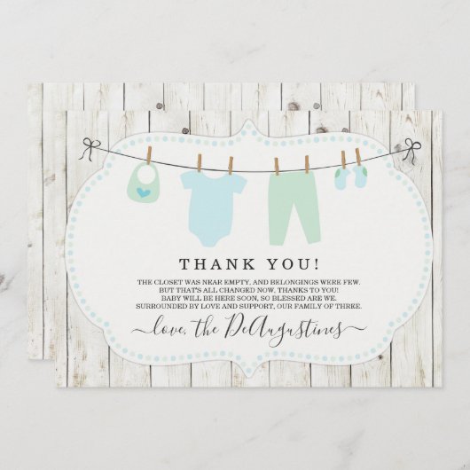 Jongens Baby shower Hartelijk dank - Rustisch Bedankkaart (Voorkant / Achterkant)