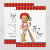 Jongens Baby shower Honkbal Rood Blauw Kaart (Voorkant / Achterkant)