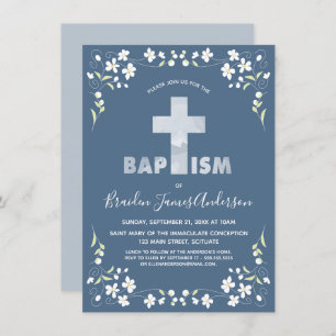 Jongen's Baptism Uitnodiging - Blauw, Waterverf Kr