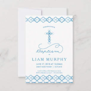 Jongen's Baptism Uitnodiging - Fancy Blauw Kruis