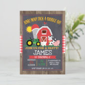Jongens Barnyard Chalkboard Verjaardag Uitnodiging (Staand voorkant)