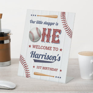 Jongens Baseball 1e verjaardag Welkom Reclamebord Met Voetstuk