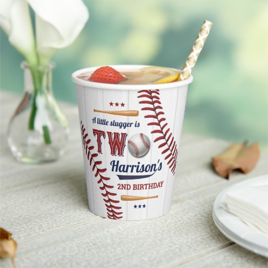 Jongens Baseball 2e verjaardag Papieren Bekers (Insitu)