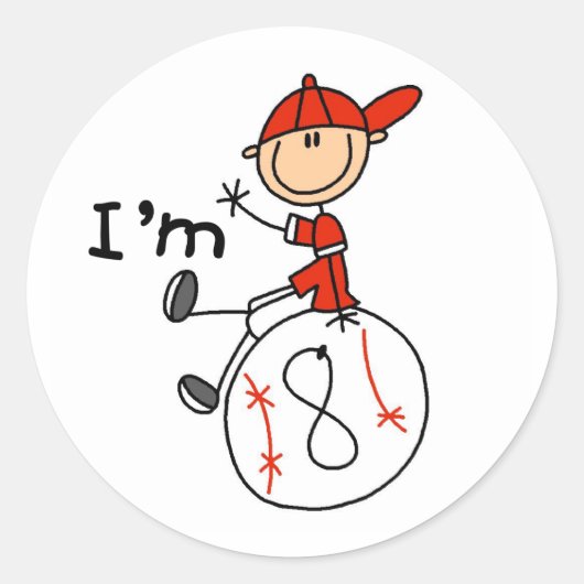 Jongens Baseball Ik ben 8 Ronde Sticker (Voorkant)