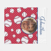 Jongens Baseball Rood Wit Blauw Aangepaste Foto w  Fleece Deken (Voorkant (Horizontaal))