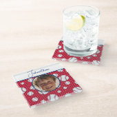 Jongens Baseball Rood Wit Blauw Aangepaste Foto w  Glazen Onderzetter (Schuin)