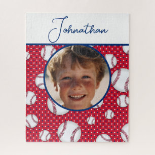 Jongens Baseball Rood Wit Blauw Aangepaste Foto w Legpuzzel
