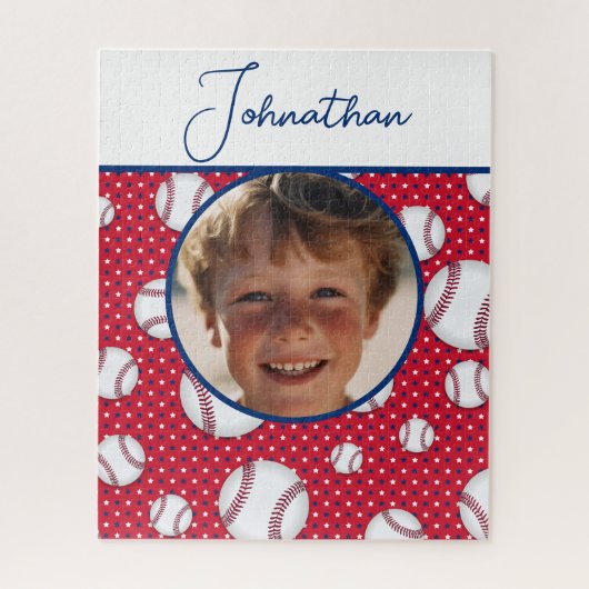 Jongens Baseball Rood Wit Blauw Aangepaste Foto w  Legpuzzel (Verticaal)