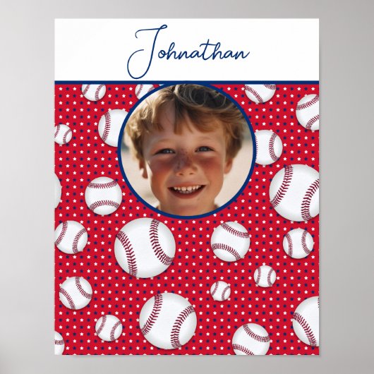 Jongens Baseball Rood Wit Blauw Aangepaste Foto w  Poster (Voorkant)