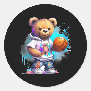 Jongens Basketbal Teddy Bear Ronde Sticker