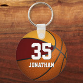 jongens basketbalmaroon en gouden teamkleuren sleutelhanger (Voorkant)