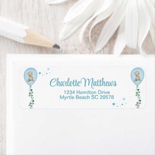 Jongens Beer Blauwe Ballon Eucalyptus Baby shower Etiket (Insitu)