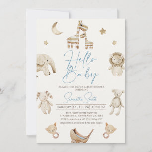Jongens Beige Gevulde Dieren Baby shower Uitnodigi Kaart