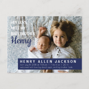 Jongens Birth Announcement Big Brother Sister Uitnodiging Briefkaart