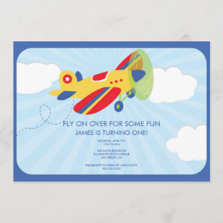 Jongen's Birthday Invitation Cute Airplane Kaart