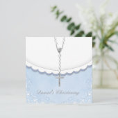 Jongens blauw en grijs doop uitnodigingen (Staand voorkant)