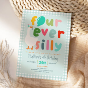 Jongens Blauw “Four Ever Silly” Gans 4e Verjaardag Kaart
