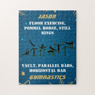 Jongens Blauw Goud Winter Turnen Gepersonaliseerd Legpuzzel