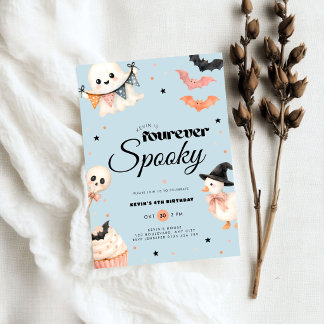 Jongens Blauw Halloween Fourever Spooky 4e Verjaar Kaart