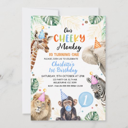 Jongens blauw Pet onze brutale aap verjaardag Kaart (Voorkant)