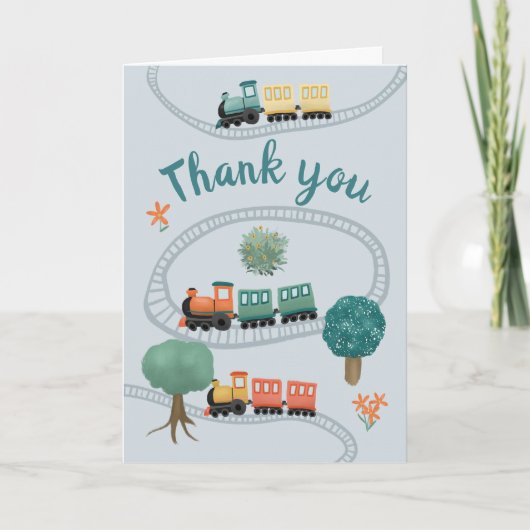 Jongens Blauw Trein Schattig Dank u Baby shower Bedankkaart (Voorkant)