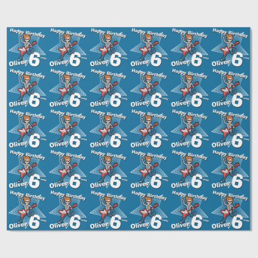 Jongens blauw Voeg je leeftijd en naam rockstar wr Cadeaupapier (Vlak)