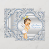 Jongens blauw witte engel jongen baby doop kaart (Voorkant / Achterkant)