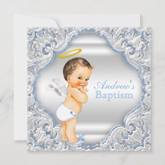 Jongens blauw witte engel jongen baby doop kaart (Voorkant)
