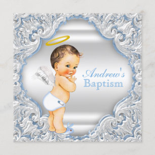 Jongens blauw witte engel jongen baby doop kaart