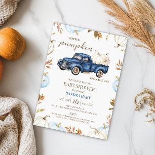 Jongens Blauw Witte Herfst Pompoen Truck Baby show Kaart