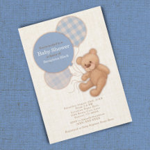 Jongens Blauwe Geruite Teddybeer Baby Shower