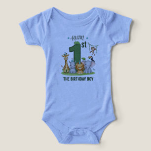 Jongen's Blauwe Jungle Safari 1e Verjaardag Romper