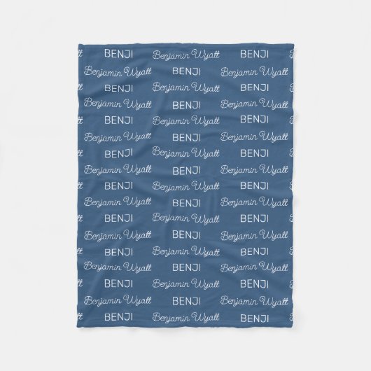 Jongens Blauwe Persoonlijke Script Naam Fleece Deken (Voorkant)