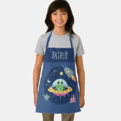 Jongens Blauwe Schattigee Ruimte Alien en Naam Schort (Insitu)
